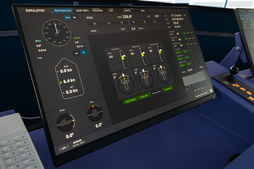 Modern ship control panel with digital screen
