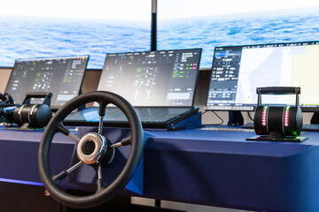 Marine navigation simulation system, blue ship control panel © evannovostro