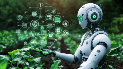 AI data analysis icons enhancing efficiency in futuristic agriculture digitized eco friendly and sustainable harvesting concept