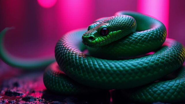 Snake on a pink neon background
