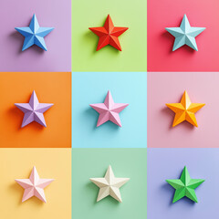 Obraz premium Pop art collage, set of stars isolated on multi-colored background