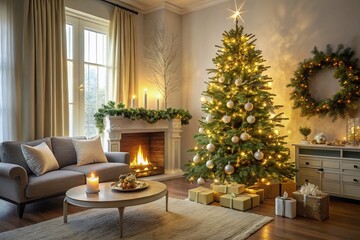 Cozy Minimalist Christmas Tree and Fireplace Decor for Holiday Warmth and Aesthetic Appeal