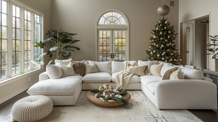 A modern decorated Christmas tree in the house.