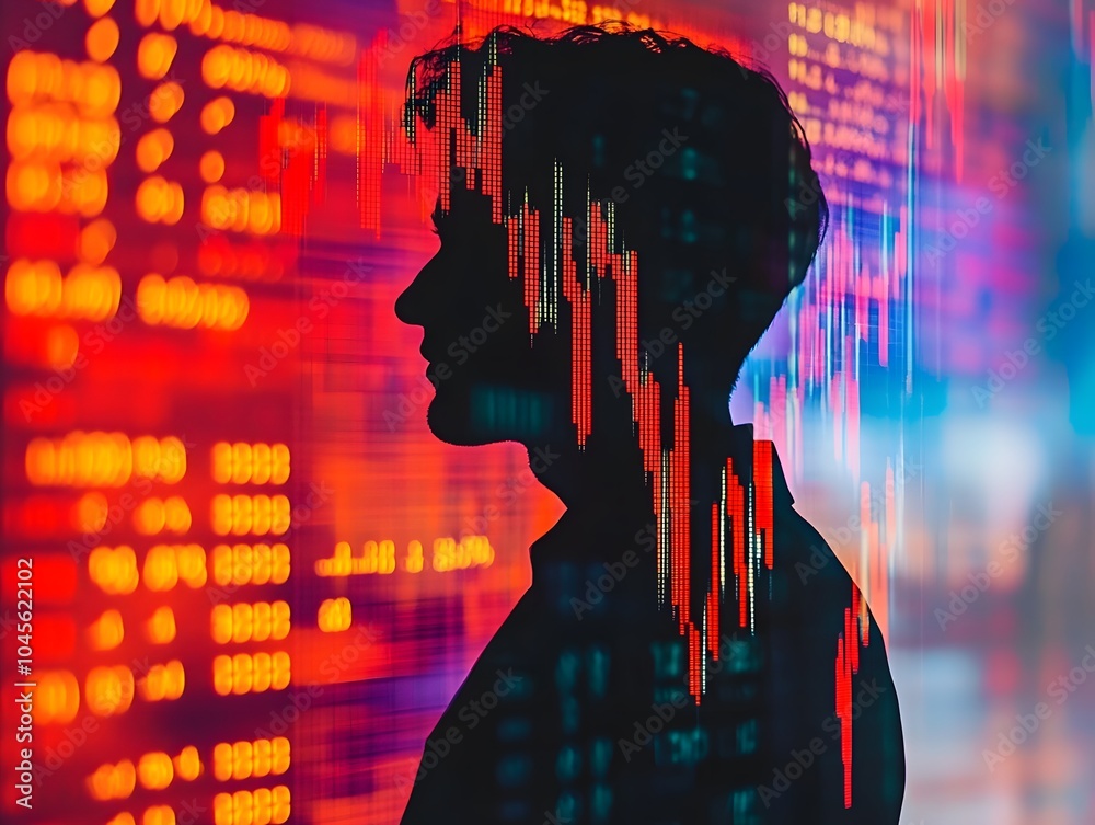 Aufkleber trader analyzing stock market trends in silhouette