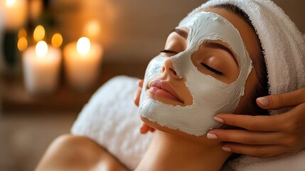 A woman is getting her face painted with a white mask