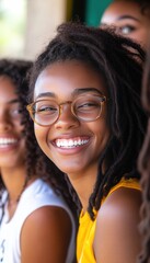 Group of young volunteer black women smiling happy while working together and helping at a charity