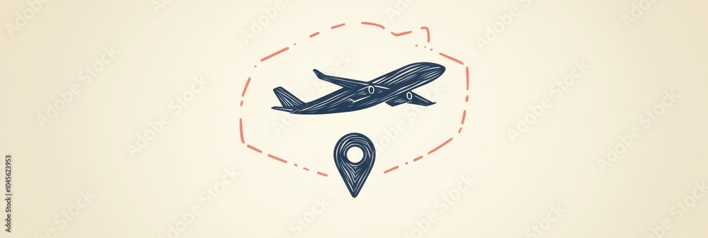 Aufkleber an airplane icon soars toward a map pin, symbolizing the thrill of exploring new travel destinations