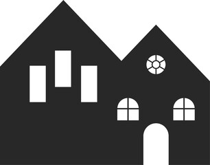 Stylized building illustration in Black.