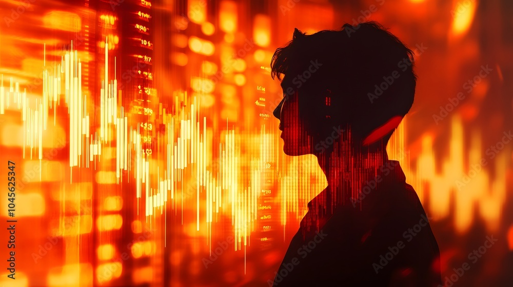 Poster silhouette of trader analyzing market trends