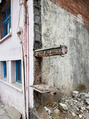 Old, demolished masonry structure. slums, wooden beams, TURKEY