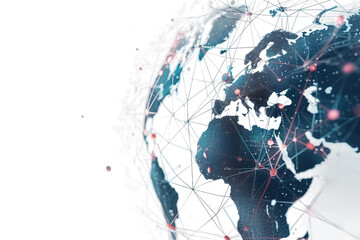 Holographic projection displaying global network with interconnected data points