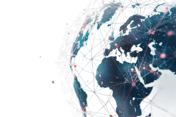 Holographic projection displaying global network with interconnected data points