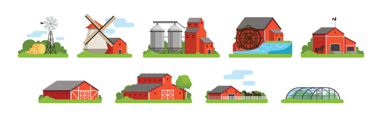 Farm Building and Rural Agriculture Infrastructure Vector Set