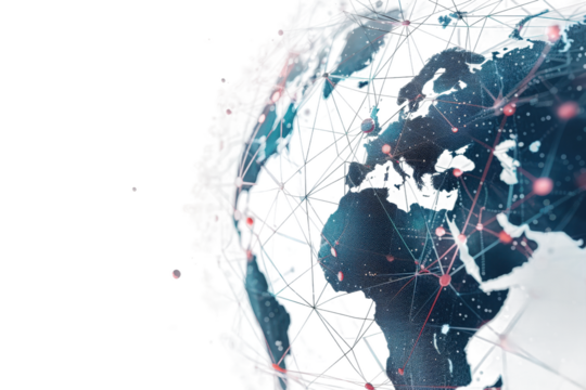 Holographic projection displaying global network with interconnected data points
