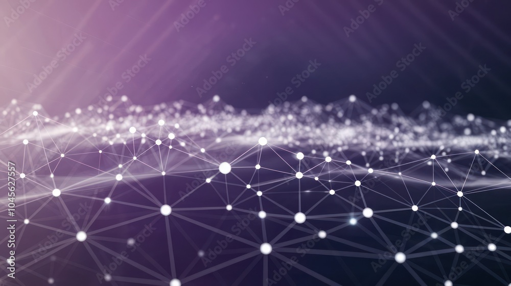 Poster a dynamic digital network of interconnected nodes and connections glowing on a dark background