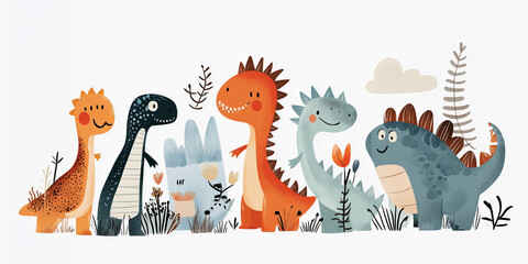 card mockup with funny cartoon dinosaurs