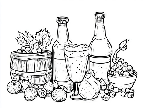 black and white still life food and drink clip art preview