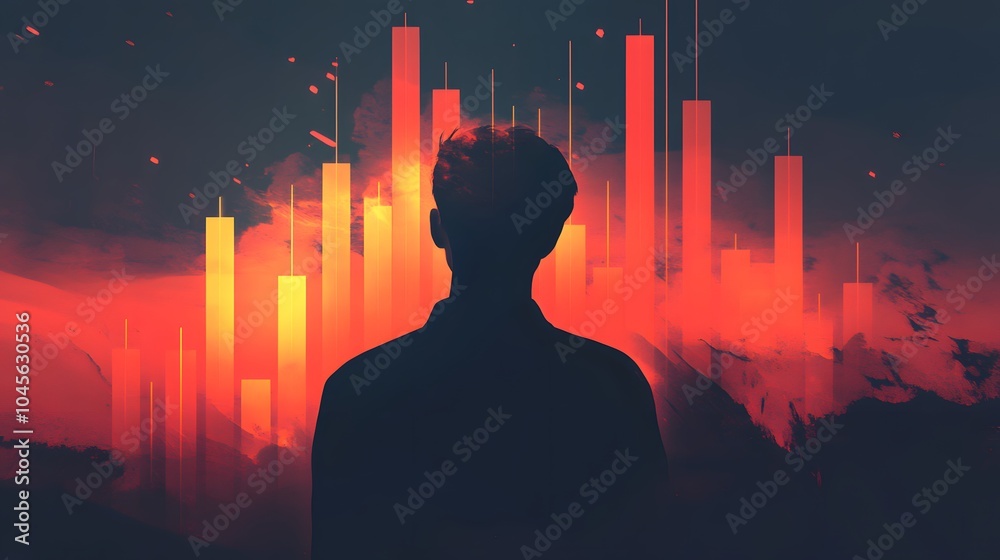 Poster Trader Silhouette Against Abstract Market Graph