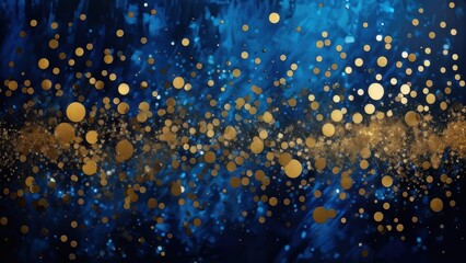 A vibrant blue background with scattered golden circles, evoking a festive or celebratory mood.