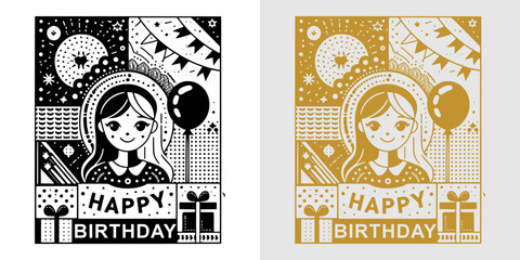 cute happy birthday card design