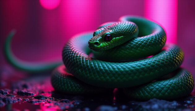 Snake on a pink neon background