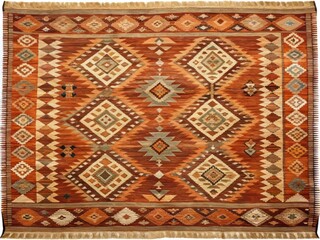 Rustic Terracotta Kilim Textile in Rectangular Shape with Rich Colors and Intricate Patterns
