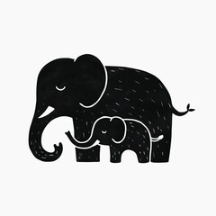 Elephant illustration, mother and baby