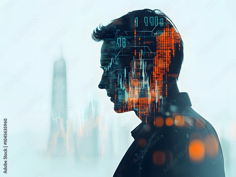 Aufkleber business trader with digital data overlay