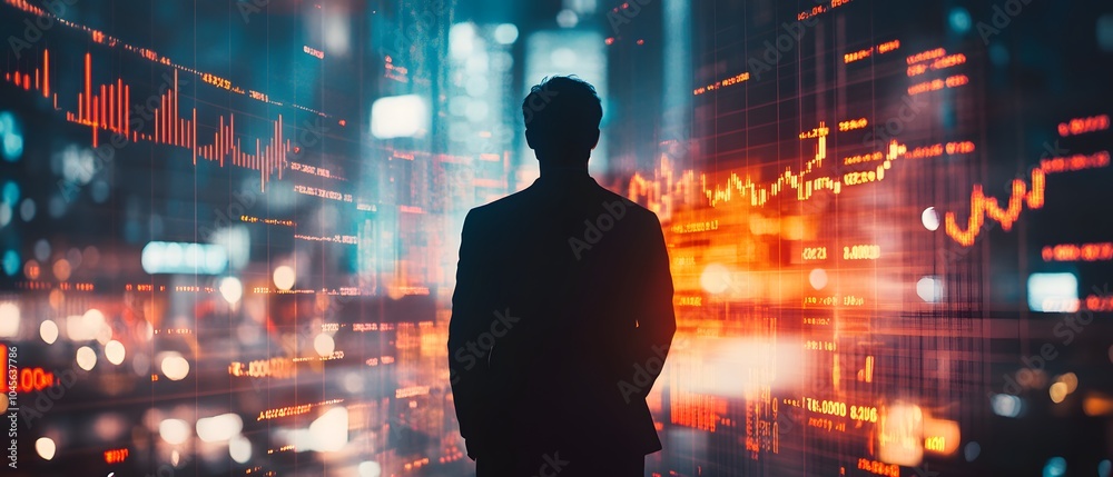 Poster Business Trader Analyzing Market Trends with Data Visuals
