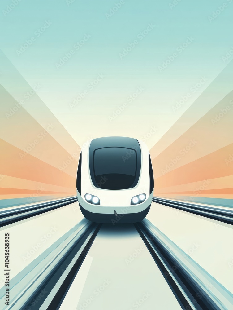 Leinwandbilder a sleek train design moves effortlessly along railway tracks, with a stunning gradient sky creating 