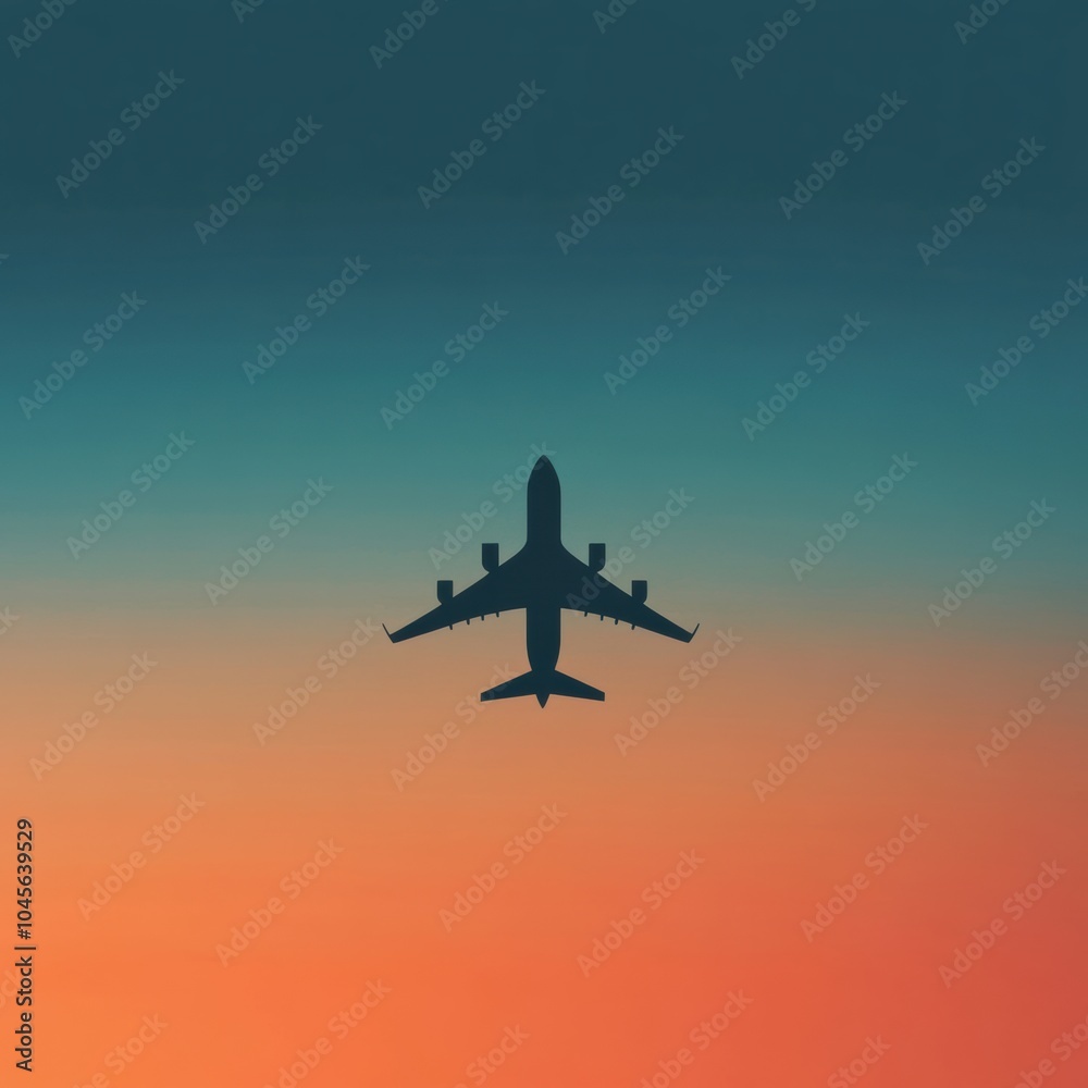 Aufkleber a minimalistic silhouette of an airplane is seen in mid-flight against a vibrant sunset, evoking the
