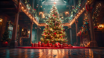 A giant Christmas tree in the fairy tale world, decorated with candy cane. Perfect for holiday-themed design projects and festive decorations