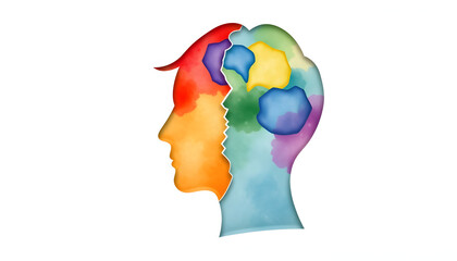 Papercut head, adult bipolar disorder concept. Mental health problems, psychology, mental illness isolated with white highlights, png