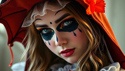 Fototapeta premium Wickedly Stylish: Teen Girl in Halloween Costume and Makeup