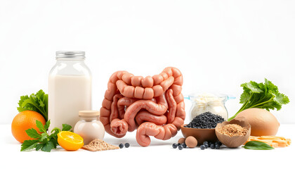 Products for healthy bowel. Natural food for gut isolated with white highlights, png