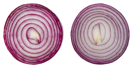 Fresh Red Onion Slices, Isolated on Transparent Background, Perfect for Burger Assemblies, Culinary Ingredient Guides, and Vegetarian Dish Visuals