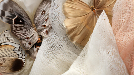 Abstract organic biotech fabric or tissue background with butterfly and mycelium inspired texture. Futuristic biotech material background