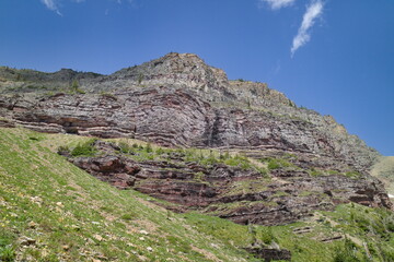 ptarmigan lake on the trail to Ptarmigan Tunnel at the Glacier national park, Montana, USA.
