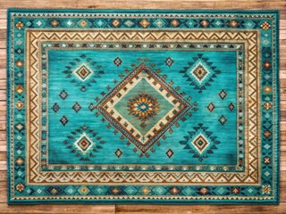 Turquoise Blue Aztec Style Geometric Rug Rectangular Design for Modern Home Decor and Interiors