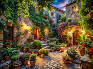 Fototapeta premium Double Exposure of a Rustic Mediterranean Garden: Serenity in Nature's Embrace