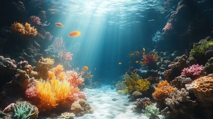 Fototapeta premium Vibrant underwater scene showcasing colorful coral reefs and tropical fish.