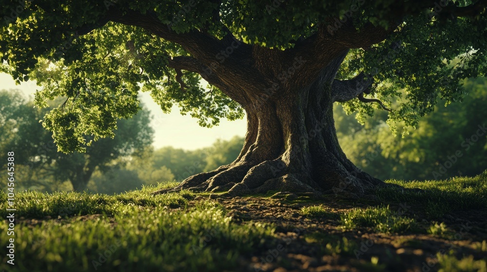 Poster a large tree with green leaves and a brown trunk