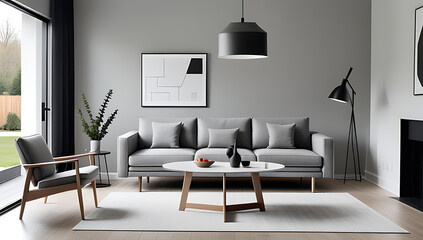 grey sofa sits dining table one chair modern scandinavian dining room setting