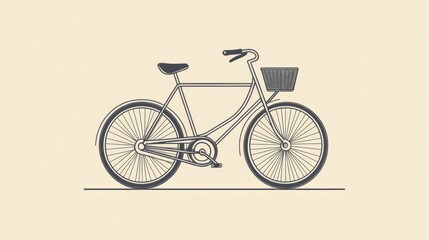 Fototapeta premium This minimalistic bicycle, featuring a basket, represents eco-friendly travel in an inviting urban setting during twilight. Generative AI