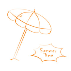 Hand drawn doodle vector postcard. Vacation, sun umbrella on the beach. Summer holidays vector illustration. Object of web design.