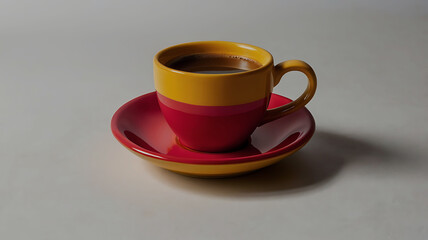 Coffee cup and stylish and modern coffee packaging with or dark brown and a table with a pink background
