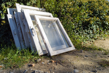 Old Wooden Window Frames Abandoned Outdoors