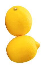 Top view of two fresh ripe yellow lemon fruit in stack isolated with clipping path in png file...
