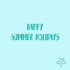 Сeladon hand drawn doodle vector postcard with starfish. Summer holidays vector illustration. Blue, green object of web design.