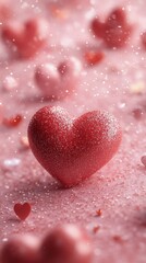 Fototapeta premium A close up of a sparkling heart shaped decoration on a pink background, perfect for celebrations